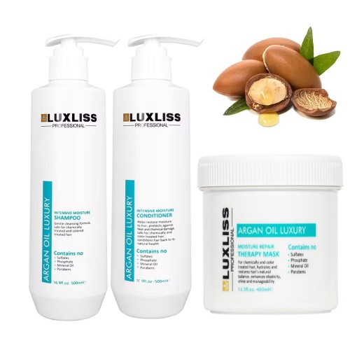 Набор Luxliss Argan Oil Luxury Intensive Moisture Original увлажняющий аргановый шампунь, кондиционер и маска 250/250/400 мл