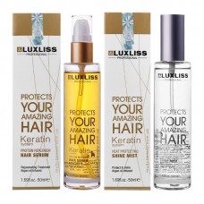 Luxliss кератинові сироватка-масло Protein Replenish Hair Serum та спрей-блиск термозахист Heat Protecting Shine Mist набір 2x50 мл